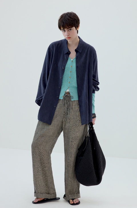 SIMPLE PROJECT PLAID LINEN TROUSERS
