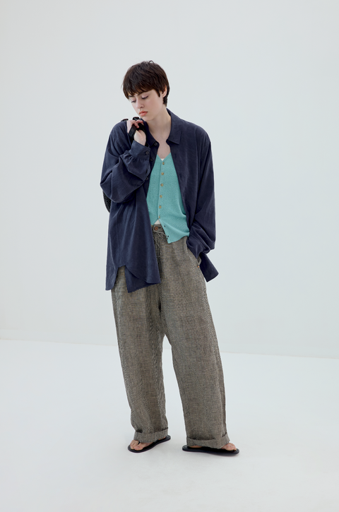 SIMPLE PROJECT PLAID LINEN TROUSERS