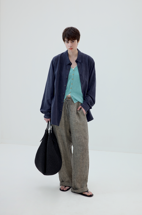 SIMPLE PROJECT PLAID LINEN TROUSERS