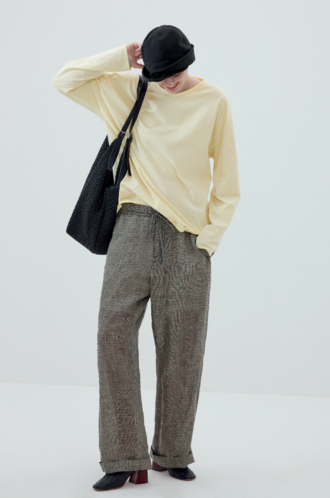 SIMPLE PROJECT PLAID LINEN TROUSERS