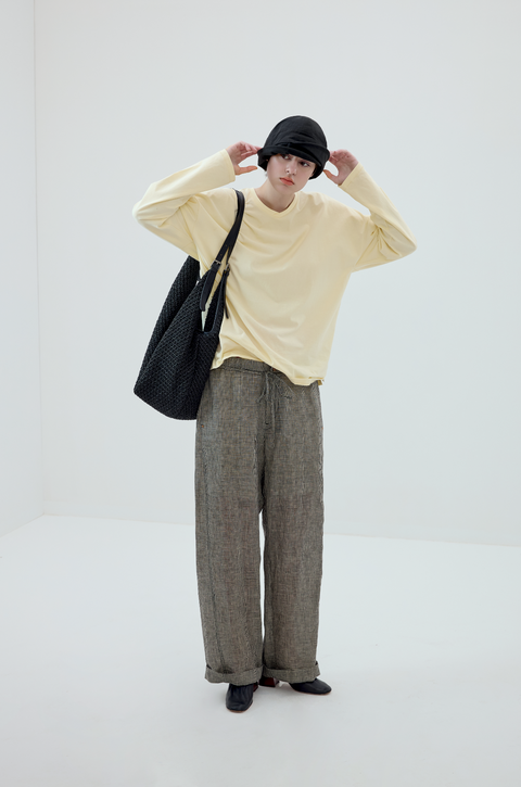 SIMPLE PROJECT PLAID LINEN TROUSERS