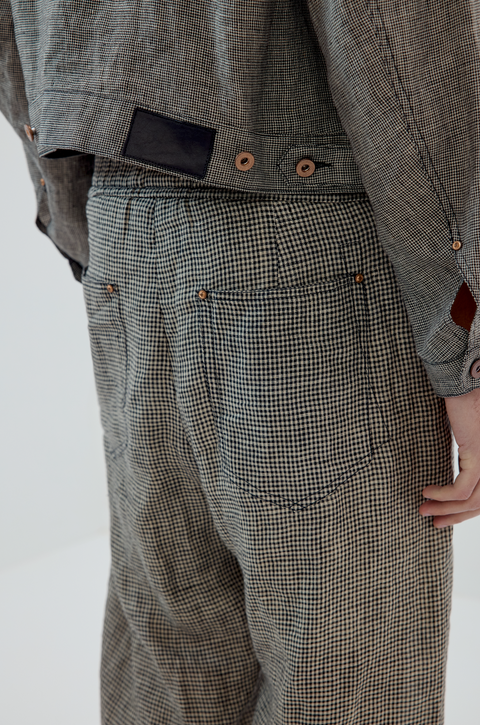 SIMPLE PROJECT PLAID LINEN TROUSERS