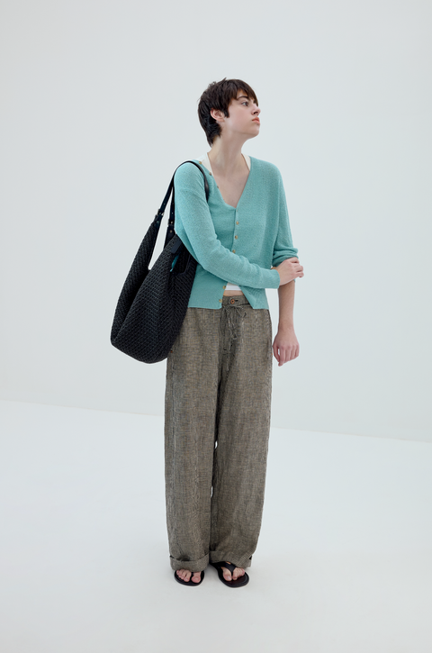 SIMPLE PROJECT PLAID LINEN TROUSERS