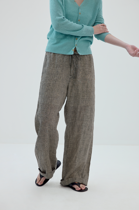 SIMPLE PROJECT PLAID LINEN TROUSERS