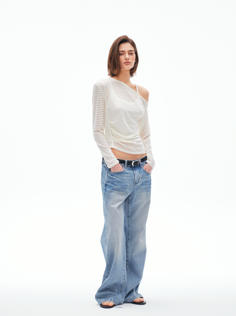 ROSE FOSSIL ONE SHOULDER T-SHIRT