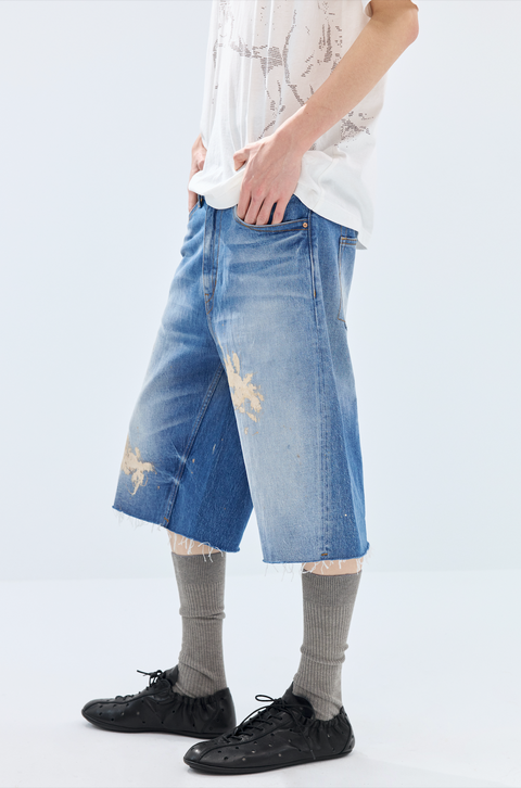 SIMPLE PROJECT PAINT SPLATTER DENIM SHORTS