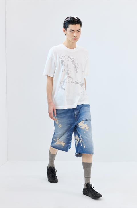 SIMPLE PROJECT PAINT SPLATTER DENIM SHORTS