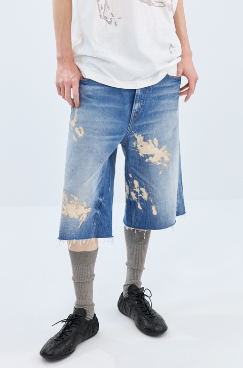 SIMPLE PROJECT PAINT SPLATTER DENIM SHORTS