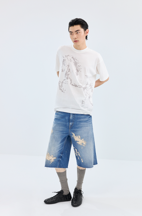 SIMPLE PROJECT PAINT SPLATTER DENIM SHORTS