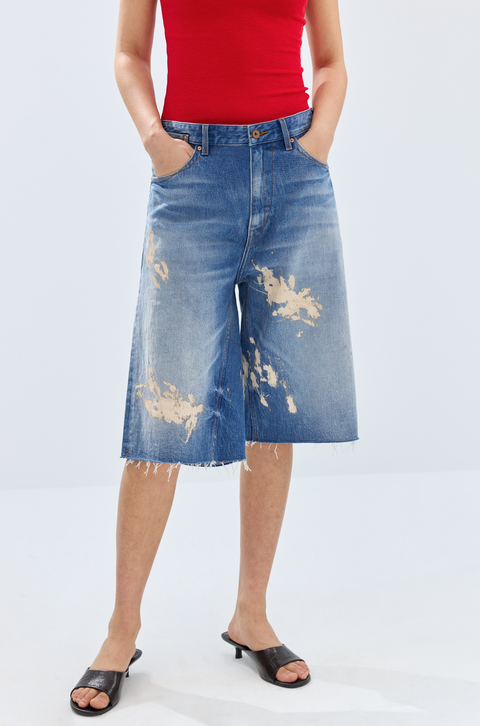 SIMPLE PROJECT PAINT SPLATTER DENIM SHORTS