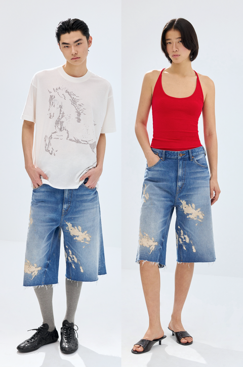 SIMPLE PROJECT PAINT SPLATTER DENIM SHORTS