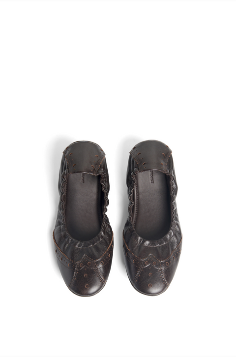SIMPLE PROJECT BROWN BROGUE BALLET FLATS