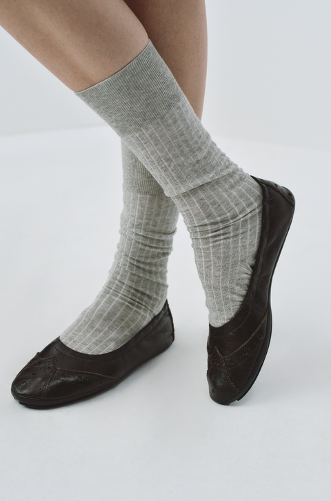 SIMPLE PROJECT BROWN BROGUE BALLET FLATS