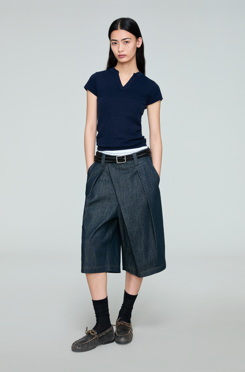OPICLOTH ASYMMETRIC PLACKET DENIM PANTS