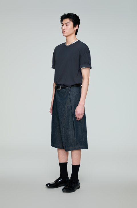 OPICLOTH ASYMMETRIC PLACKET DENIM PANTS