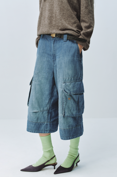 SIMPLE PROJECT DENIM CARGO SHORTS