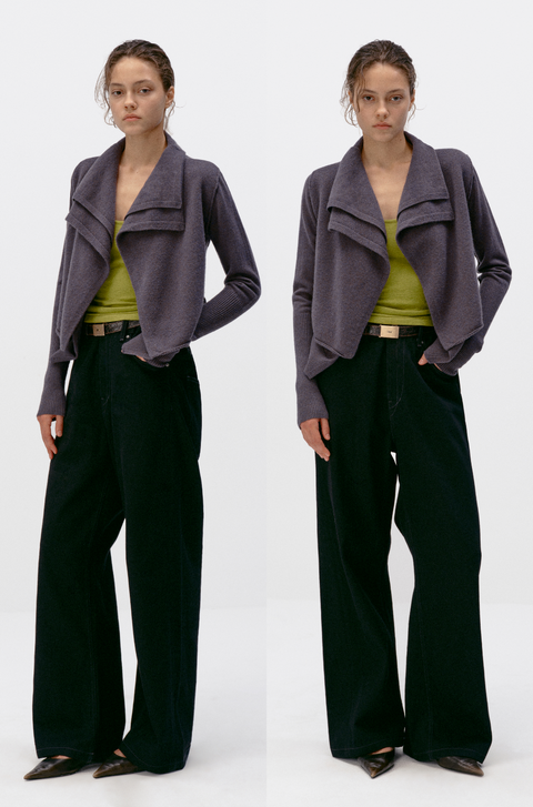 SIMPLE PROJECT MERINO 2-LAYER CARDIGAN