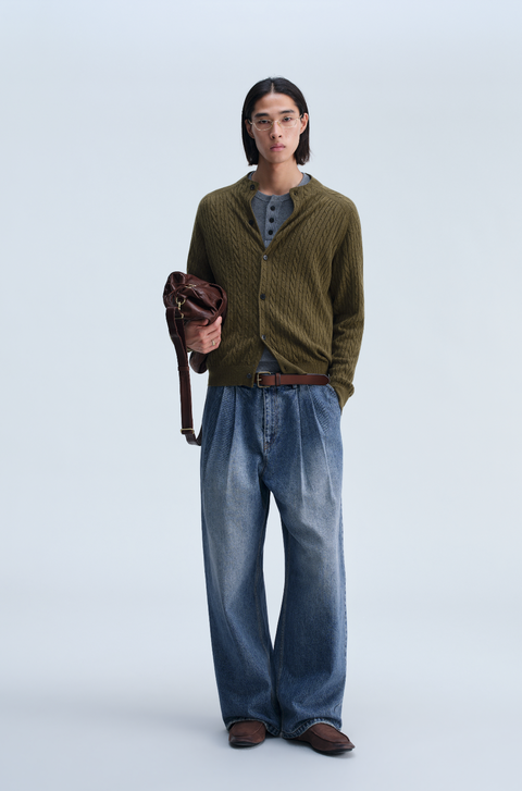 OPICLOTH WOOL SILK CABLE CARDIGAN