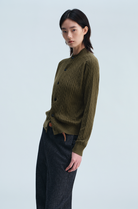 OPICLOTH WOOL SILK CABLE CARDIGAN