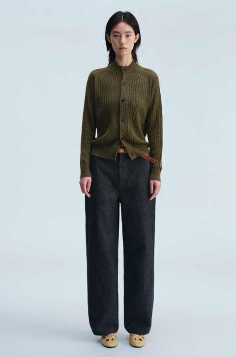 OPICLOTH WOOL SILK CABLE CARDIGAN