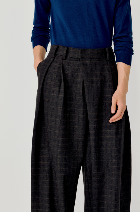 OPICLOTH PLAID DOUBLE-PLEAT TROUSERS