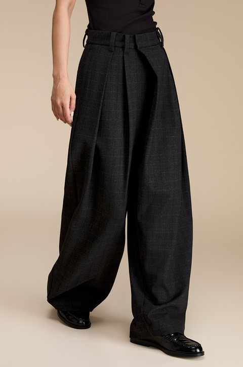 OPICLOTH PLAID DOUBLE-PLEAT TROUSERS