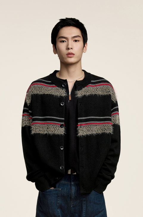 OPICLOTH FUZZY STRIPE CARDIGAN