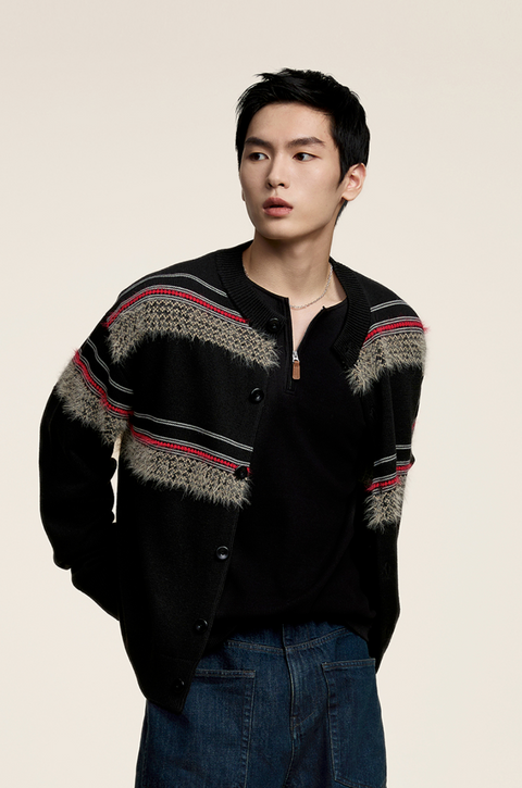 OPICLOTH FUZZY STRIPE CARDIGAN