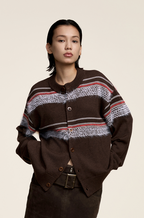 OPICLOTH FUZZY STRIPE CARDIGAN
