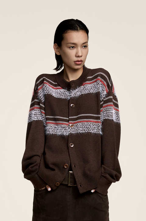 OPICLOTH FUZZY STRIPE CARDIGAN