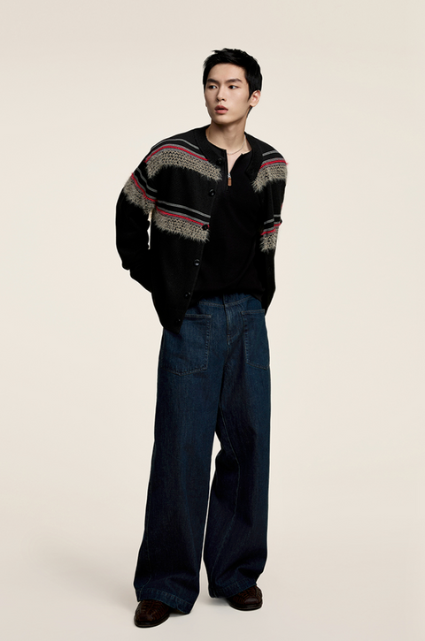 OPICLOTH FUZZY STRIPE CARDIGAN