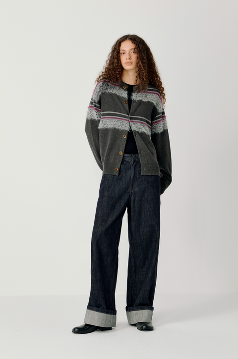 OPICLOTH FUZZY STRIPE CARDIGAN