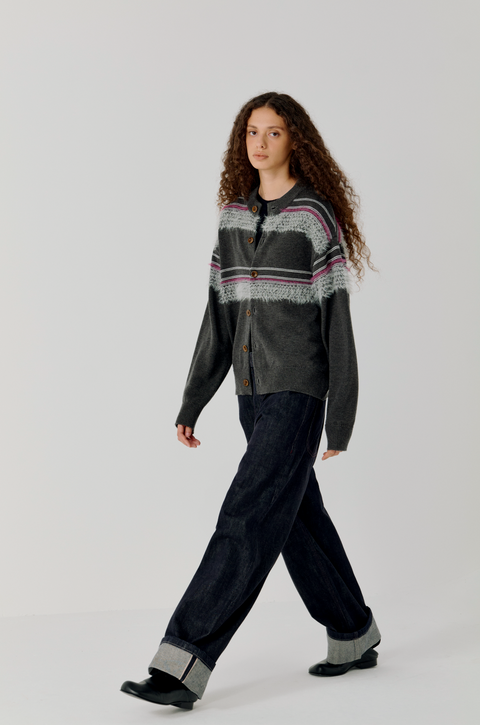 OPICLOTH FUZZY STRIPE CARDIGAN