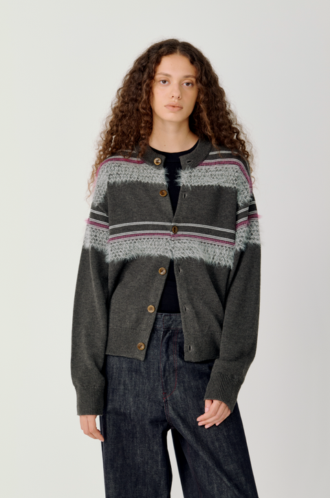 OPICLOTH FUZZY STRIPE CARDIGAN