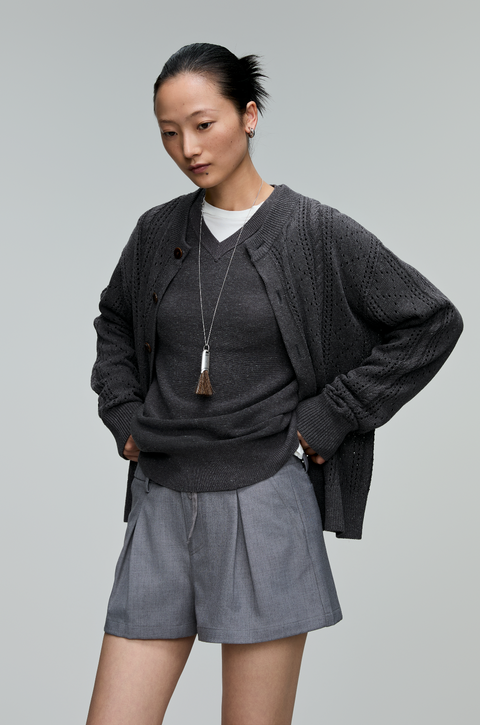 OPICLOTH LINEN OPENWORK CARDIGAN