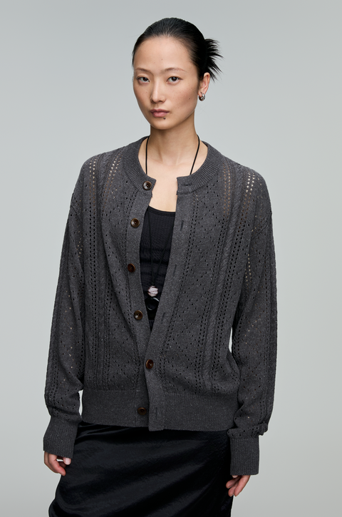 OPICLOTH LINEN OPENWORK CARDIGAN