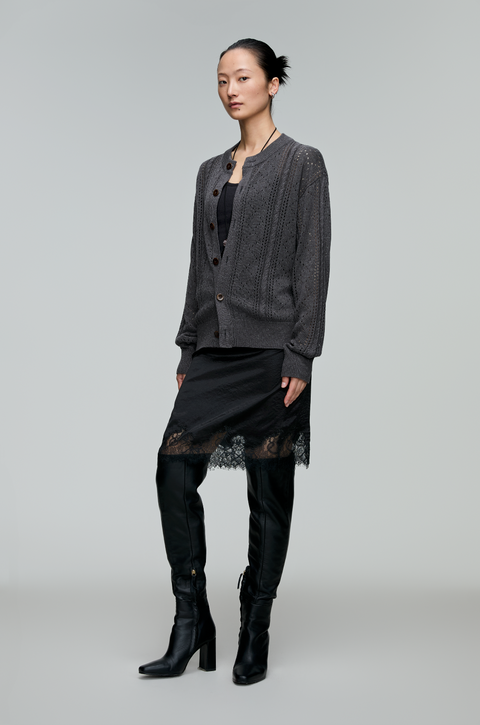 OPICLOTH LINEN OPENWORK CARDIGAN