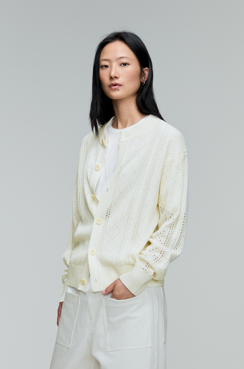 OPICLOTH LINEN OPENWORK CARDIGAN