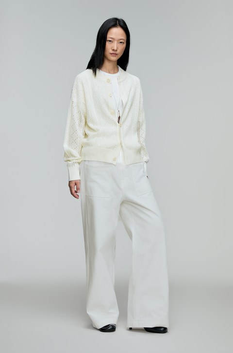 OPICLOTH LINEN OPENWORK CARDIGAN