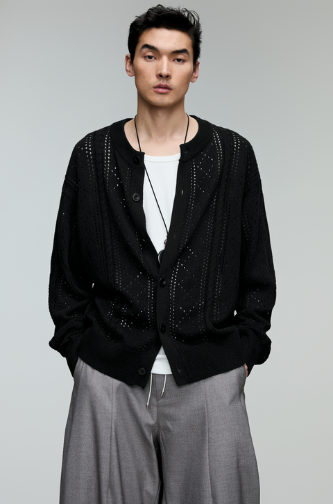 OPICLOTH LINEN OPENWORK CARDIGAN