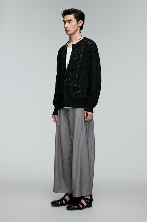 OPICLOTH LINEN OPENWORK CARDIGAN