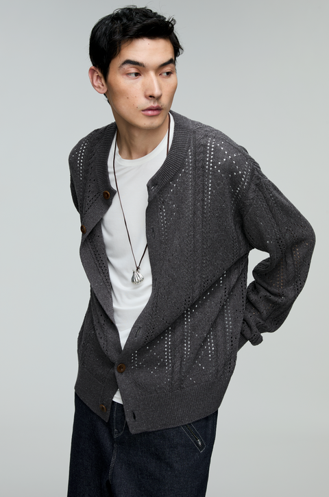 OPICLOTH LINEN OPENWORK CARDIGAN