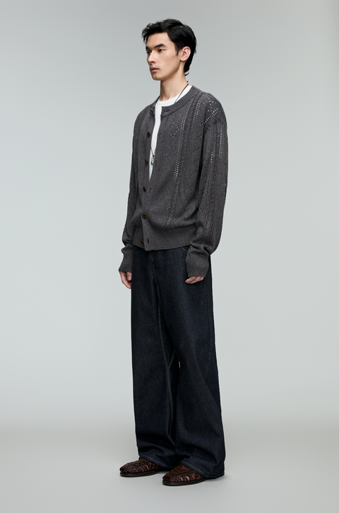 OPICLOTH LINEN OPENWORK CARDIGAN