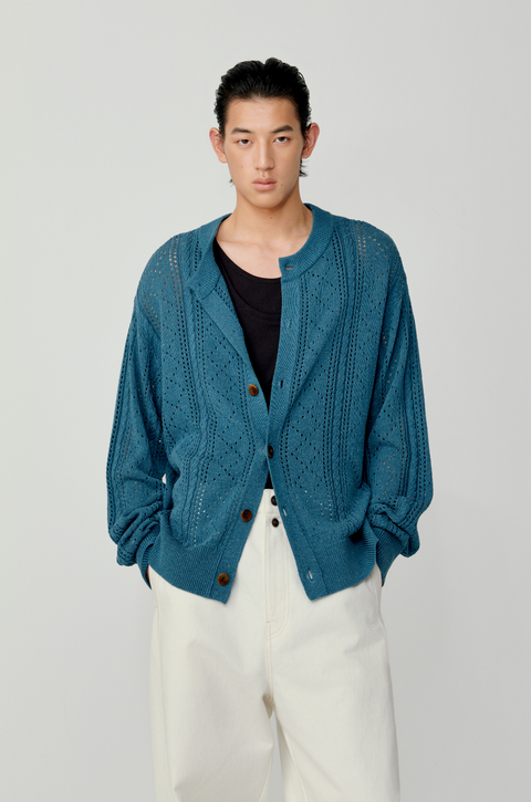 OPICLOTH LINEN OPENWORK CARDIGAN