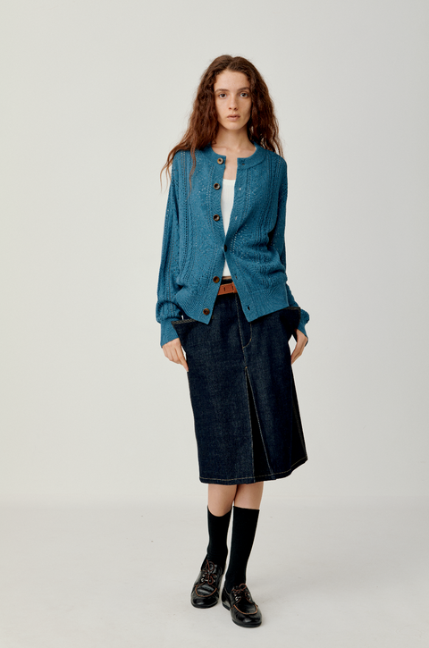 OPICLOTH LINEN OPENWORK CARDIGAN