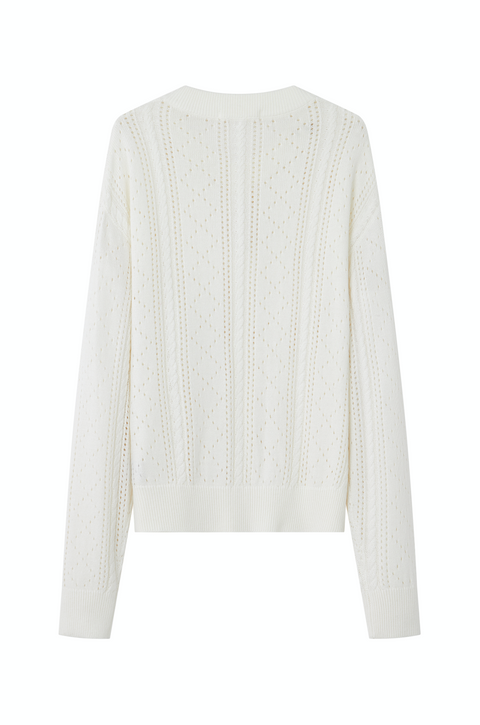 OPICLOTH LINEN OPENWORK CARDIGAN
