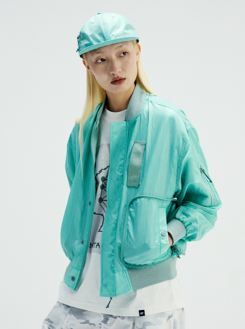 MOUNTAIN FEVER PACKABLE METALLIC NYLON MA-1 JACKET