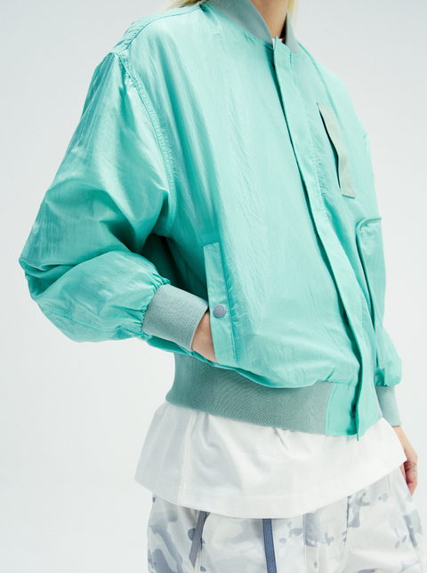 MOUNTAIN FEVER PACKABLE METALLIC NYLON MA-1 JACKET