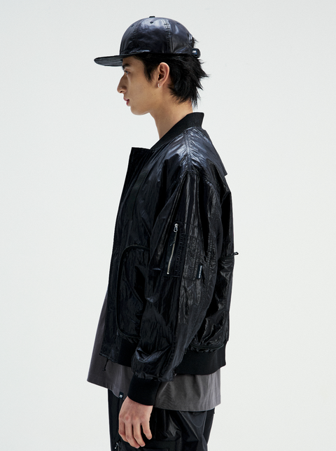 MOUNTAIN FEVER PACKABLE METALLIC NYLON MA-1 JACKET