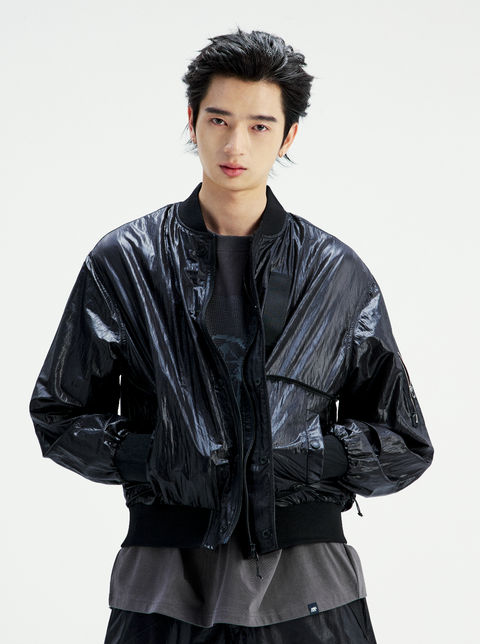 MOUNTAIN FEVER PACKABLE METALLIC NYLON MA-1 JACKET